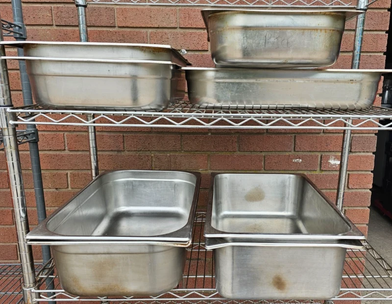 Pair of GN 1/1 Stainless Steel Gastronorm Pans, 100mm Deep