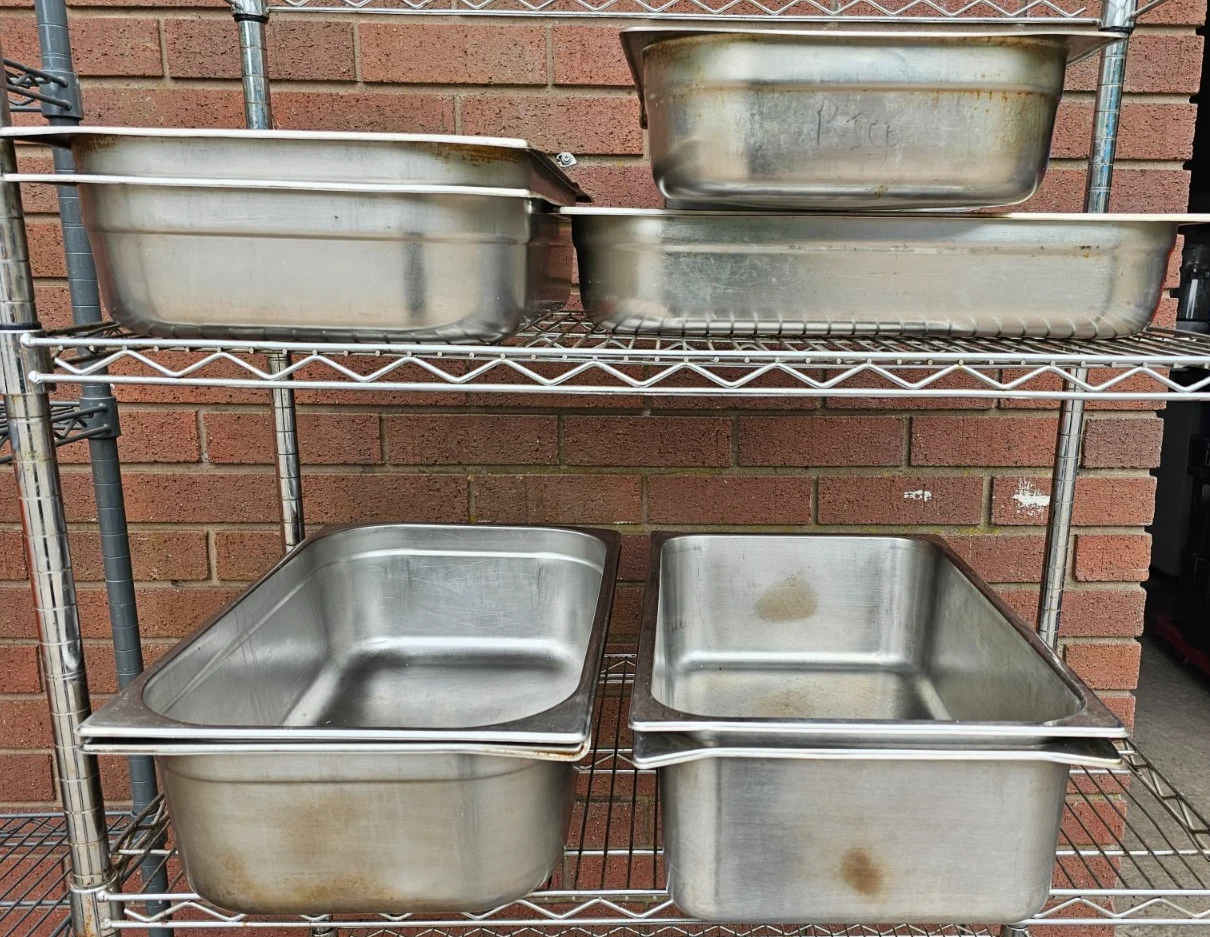 Pair of GN 1/1 Stainless Steel Gastronorm Pans, 100mm Deep — photograph 1