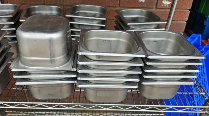 Set of 5 Stainless Steel GN 1/6 Gastronorm Pans, 100mm Deep